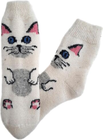 Wool Socks for Women/Warm Thick Socks with a Cat Print/Size M (7-9 US) in Saudi Arabia