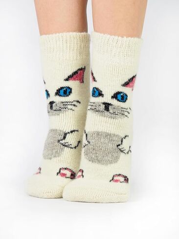 Wool Socks for Women/Warm Thick Socks with a Cat Print/Size M (7-9 US) in Saudi Arabia