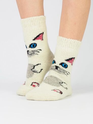 Wool Socks for Women/Warm Thick Socks with a Cat Print/Size M (7-9 US) in Saudi Arabia