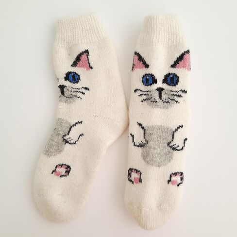 Wool Socks for Women/Warm Thick Socks with a Cat Print/Size M (7-9 US) in Saudi Arabia