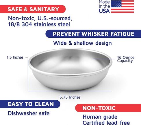 Stainless Steel Cat Bowls for Food & Water by Americat – Made in USA – Dishwasher Safe, Human Grade, Whisker Friendly Dishes (2 Bowls) in Saudi Arabia
