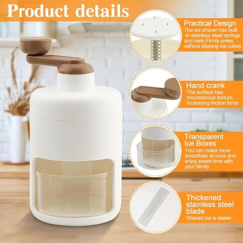 Snow Cone Machine Manual, Ice Crusher for Snow Cones, Shaved Ice Maker Machine for Home, Outdoor Picnic Ice Crusher Bars With 2 Boxes Smoothies in Kuwait