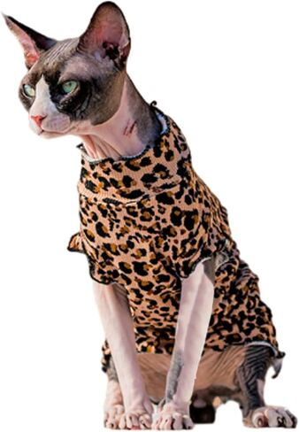 Bonaweite Sphynx Cat Clothes, Cute Leopard Pattern Cat Shirts for Cats Only, Breathable Cat Daily Wear Clothes for Devon Rex, Hairless Cat Summer Vest, Kitten Costume T-Shirts Skirt Sweaters in Saudi Arabia