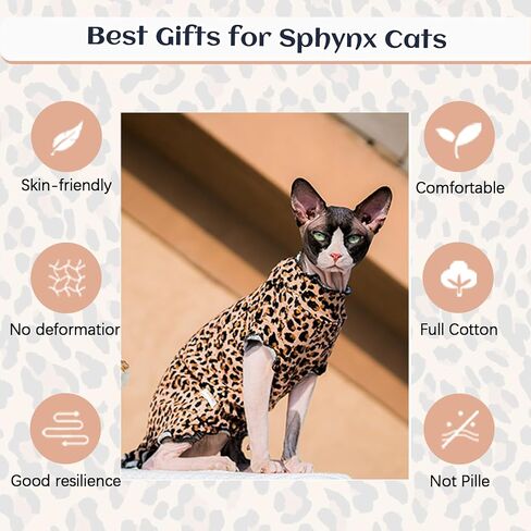 Bonaweite Sphynx Cat Clothes, Cute Leopard Pattern Cat Shirts for Cats Only, Breathable Cat Daily Wear Clothes for Devon Rex, Hairless Cat Summer Vest, Kitten Costume T-Shirts Skirt Sweaters in Saudi Arabia