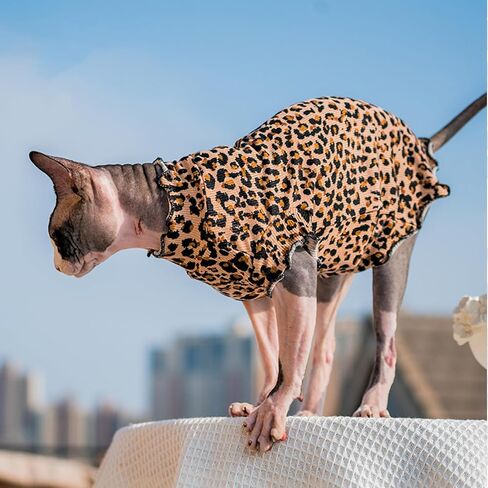 Bonaweite Sphynx Cat Clothes, Cute Leopard Pattern Cat Shirts for Cats Only, Breathable Cat Daily Wear Clothes for Devon Rex, Hairless Cat Summer Vest, Kitten Costume T-Shirts Skirt Sweaters in Saudi Arabia