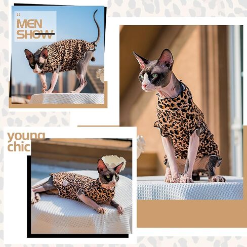 Bonaweite Sphynx Cat Clothes, Cute Leopard Pattern Cat Shirts for Cats Only, Breathable Cat Daily Wear Clothes for Devon Rex, Hairless Cat Summer Vest, Kitten Costume T-Shirts Skirt Sweaters in Saudi Arabia