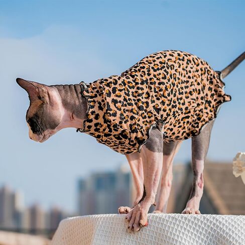 Bonaweite Sphynx Cat Clothes, Cute Leopard Pattern Cat Shirts for Cats Only, Breathable Cat Daily Wear Clothes for Devon Rex, Hairless Cat Summer Vest, Kitten Costume T-Shirts Skirt Sweaters in Saudi Arabia