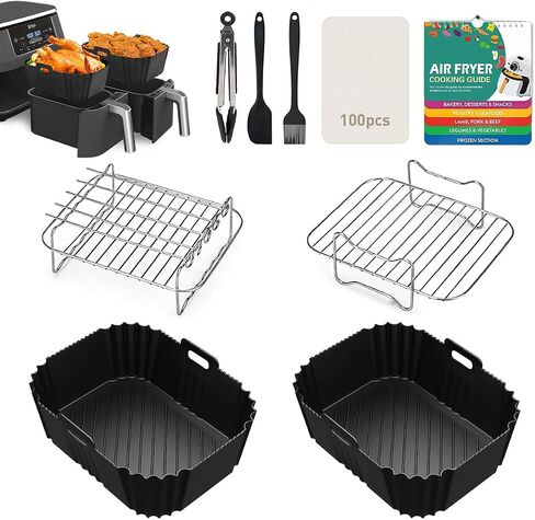 9pcs Air Fryer Accessories for Ninja Foodi Dual Zone Air Fryer DZ401, with Air Fryer Liners Disposable 100pcs and Silicone Aiy Fryer Liners Reusable 2pcs in Saudi Arabia