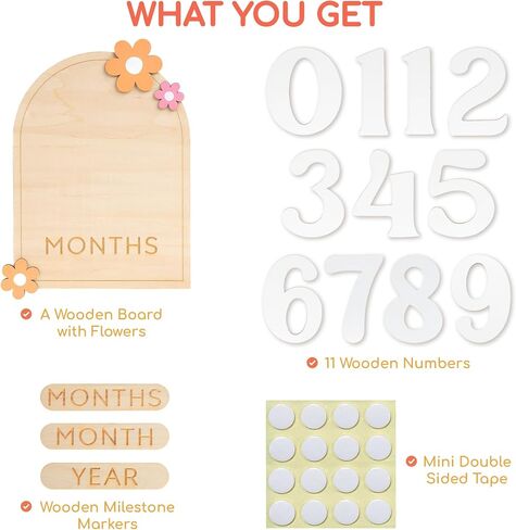 Chippi & Co Cute Monthly Baby Milestone Board, Month Milestone Girl, Boy, Milestone Signs Wooden Circles For Newborn, Infant, Meses De Bebes Para Fotos, 1-12 Months Age Cards Discs For Photo Props in Saudi Arabia
