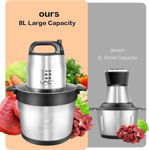 Food Processors,32 Cup Large Capacity Meat Grinder Veggie Chopper with Stainless Steel Bowl 1200W Electric,2 Speed,4 Bi-Level Bladesand Spatula for Baby Food,Meat,Onion,Vegetables,Fruits in Kuwait