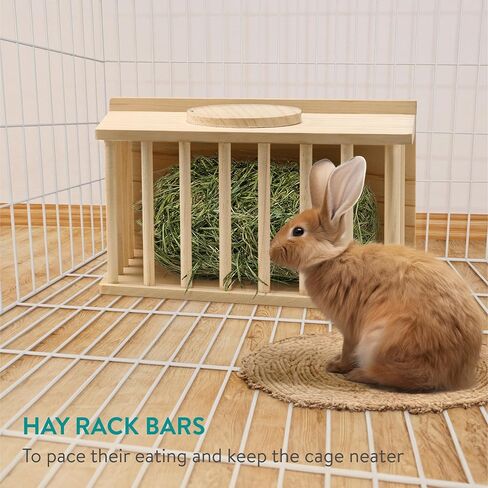 Navaris Wooden Hay Feeder for Small Pets - Rabbit and Guinea Pig Hay Rack - Natural Pine Wood Pet Hay Holder with Sliding Lid - Keeps Hay Tidy and Organised in Saudi Arabia