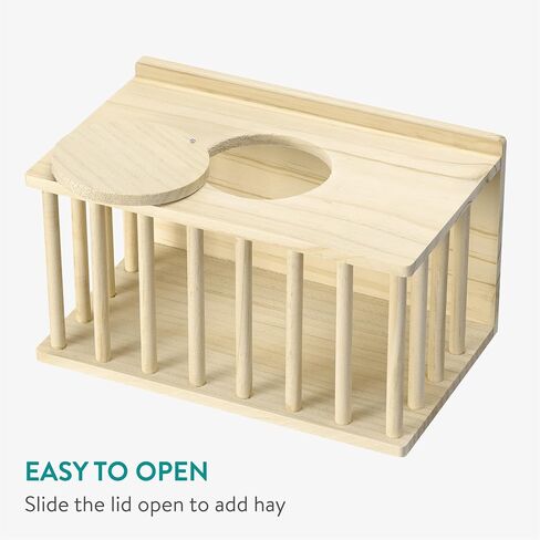 Navaris Wooden Hay Feeder for Small Pets - Rabbit and Guinea Pig Hay Rack - Natural Pine Wood Pet Hay Holder with Sliding Lid - Keeps Hay Tidy and Organised in Saudi Arabia