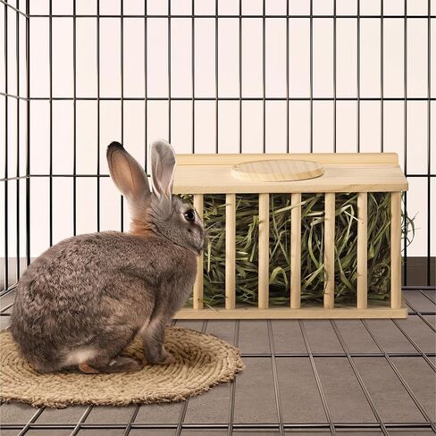 Navaris Wooden Hay Feeder for Small Pets - Rabbit and Guinea Pig Hay Rack - Natural Pine Wood Pet Hay Holder with Sliding Lid - Keeps Hay Tidy and Organised in Saudi Arabia