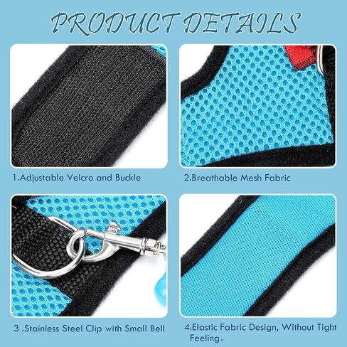 2 Pieces Guinea Pig Clothes Soft Mesh Guinea Pig Harness with Safe Bell, Baby Ferret Harness and Leash Set for Hamster, Baby Ferrets, Rats, Guinea Pig, Chinchilla, Teacup Chihuahua (Blue, Black,M) in Saudi Arabia