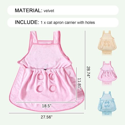 La La Pet®Adjustable Cat Apron Carrier with Holes Pet Cat Carrier Sleeping Pouch Pet Carrier Sling Cat Carrier Pouch for Small Sized Animals Pink in Kuwait