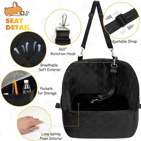 Dog Car Seat for Small Medium Dogs Under 30lbs Pet Booster Seat with Safety Leash and Storage Pockets Detachable Washable Puppy Car Seat Travel Bed to Front Backseat (Black) in Saudi Arabia