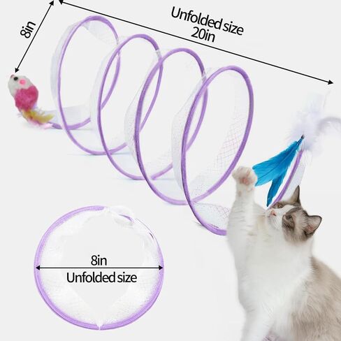 أنفاق القطط للقطط الداخلية، نفق أنبوبي مطوي للقطط مع ألعاب شريطية للقطط من الريش، ألعاب زنبركية تفاعلية قابلة للطي لتخفيف الضغط للقطط الداخلية والخارجية in Kuwait
