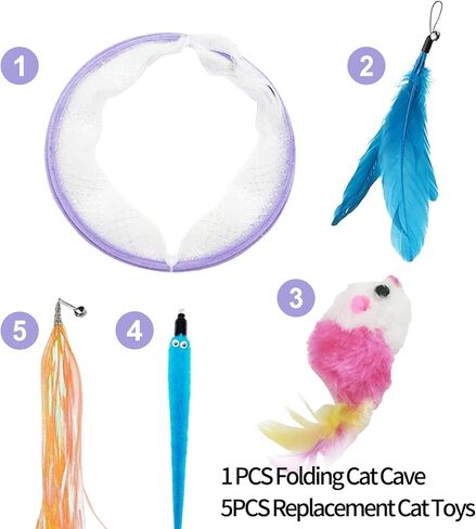 أنفاق القطط للقطط الداخلية، نفق أنبوبي مطوي للقطط مع ألعاب شريطية للقطط من الريش، ألعاب زنبركية تفاعلية قابلة للطي لتخفيف الضغط للقطط الداخلية والخارجية in Kuwait
