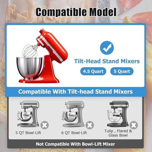 K45WW سلك سوط لملحقات خلاط حامل رأس مائل كيتشن إيد 4.5-5 Qt 6 أسلاك من الفولاذ المقاوم للصدأ مضرب ثقيل للبيض والكريمة والكعك والمايونيز والخفق in Kuwait