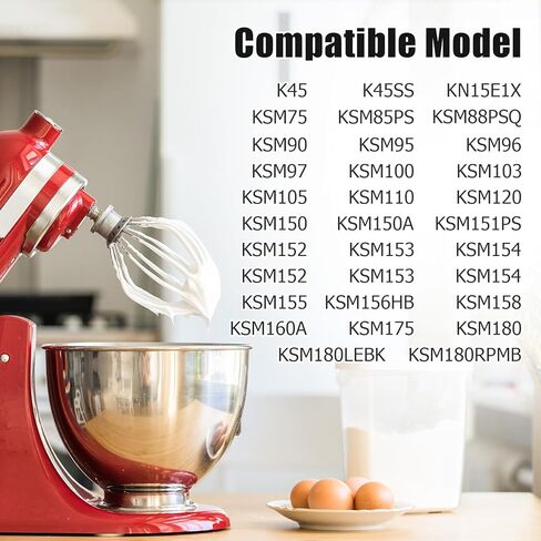 K45WW سلك سوط لملحقات خلاط حامل رأس مائل كيتشن إيد 4.5-5 Qt 6 أسلاك من الفولاذ المقاوم للصدأ مضرب ثقيل للبيض والكريمة والكعك والمايونيز والخفق in Kuwait