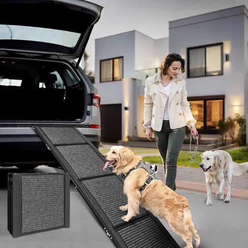 Dog Ramp for Cars, Foldable Dog Ramps for Large Dogs, Dog Stairs for Trucks, Cars and SUV, Supports up to 250 lbs (63'' L x 17'' W) in Kuwait
