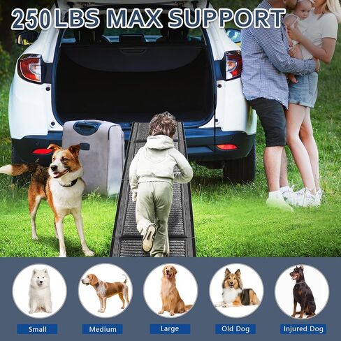 Dog Ramp for Cars, Foldable Dog Ramps for Large Dogs, Dog Stairs for Trucks, Cars and SUV, Supports up to 250 lbs (63'' L x 17'' W) in Kuwait