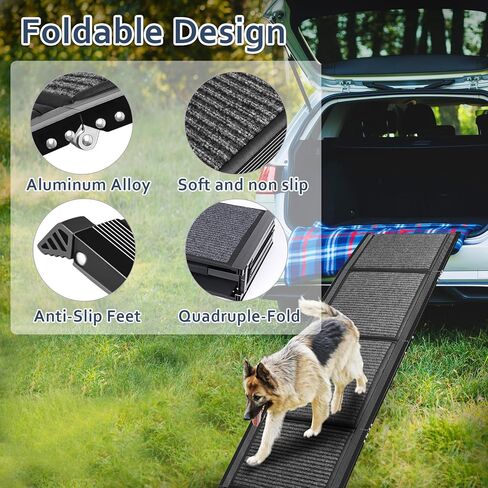 Dog Ramp for Cars, Foldable Dog Ramps for Large Dogs, Dog Stairs for Trucks, Cars and SUV, Supports up to 250 lbs (63'' L x 17'' W) in Kuwait