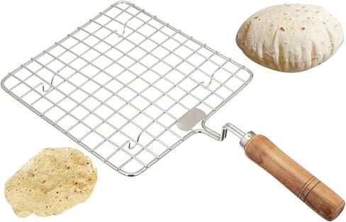 Satre Online And Marketing Wooden Sqaure Roasting Net,Stainless Steel Wire Roaster,Wooden Handle Round with Roasting Net,Roasting Net,Square Roasting Net,Papad Jali,Roti Jali,Roaster in Saudi Arabia