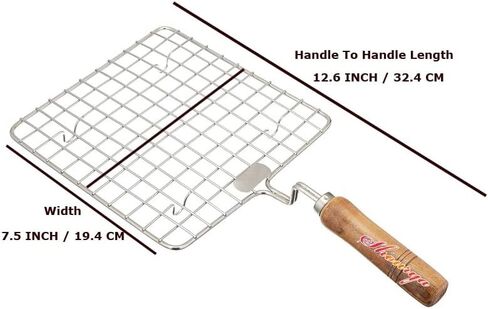 Satre Online And Marketing Wooden Sqaure Roasting Net,Stainless Steel Wire Roaster,Wooden Handle Round with Roasting Net,Roasting Net,Square Roasting Net,Papad Jali,Roti Jali,Roaster in Saudi Arabia
