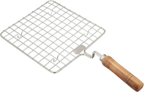 Satre Online And Marketing Wooden Sqaure Roasting Net,Stainless Steel Wire Roaster,Wooden Handle Round with Roasting Net,Roasting Net,Square Roasting Net,Papad Jali,Roti Jali,Roaster in Saudi Arabia