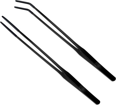 2 Pcs Reptile Feeding Tongs Long Aquarium Tweezers for Lizards Bearded Dragons, Worms Tongs Tweezers, Straight Curved Feeder Tongs Stainless Steel Aquascaping Tools (27cm/10.6", Black) in Saudi Arabia