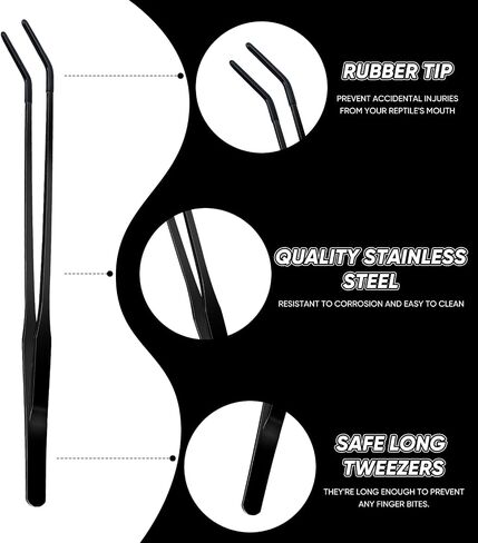 2 Pcs Reptile Feeding Tongs Long Aquarium Tweezers for Lizards Bearded Dragons, Worms Tongs Tweezers, Straight Curved Feeder Tongs Stainless Steel Aquascaping Tools (27cm/10.6", Black) in Saudi Arabia