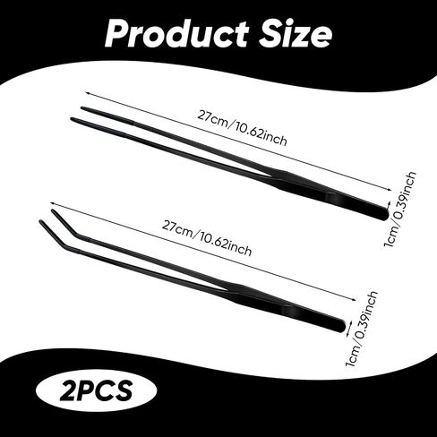 2 Pcs Reptile Feeding Tongs Long Aquarium Tweezers for Lizards Bearded Dragons, Worms Tongs Tweezers, Straight Curved Feeder Tongs Stainless Steel Aquascaping Tools (27cm/10.6", Black) in Saudi Arabia