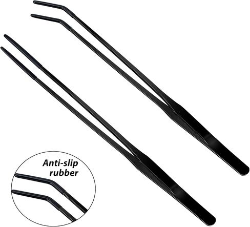 2 Pcs Reptile Feeding Tongs Long Aquarium Tweezers for Lizards Bearded Dragons, Worms Tongs Tweezers, Straight Curved Feeder Tongs Stainless Steel Aquascaping Tools (27cm/10.6", Black) in Saudi Arabia