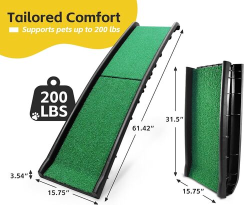 PawStep 50894 Pet Ramp with Poly Grass - Folding, Portable Dog Ramp for Cars, SUV & Trucks - Non-Slip Surface - Lightweight & Durable - Supports Large Dogs up to 200 lbs in Saudi Arabia