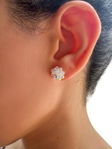 Austriac Crystal Earrings, 925 Sterling Silver, Ball Style Stud (Jet Black) in Saudi Arabia