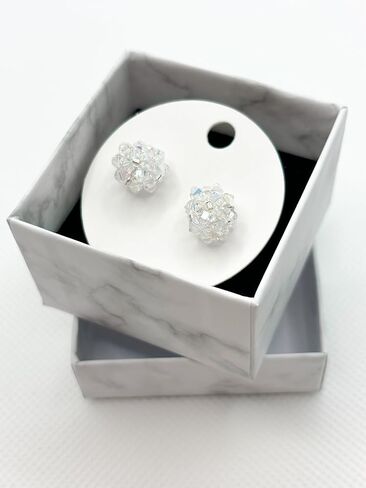 Austriac Crystal Earrings, 925 Sterling Silver, Ball Style Stud (Jet Black) in Saudi Arabia