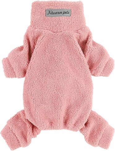 منامة Fitwarm Dog ذات الياقة المدورة مع علامة عاكسة، بذلة مخملية خفيفة الوزن 4 أرجل للحيوانات الأليفة، ملابس شتوية للكلاب الصغيرة، ملابس للقطط، وردي، مقاس XL in Kuwait