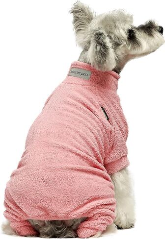 منامة Fitwarm Dog ذات الياقة المدورة مع علامة عاكسة، بذلة مخملية خفيفة الوزن 4 أرجل للحيوانات الأليفة، ملابس شتوية للكلاب الصغيرة، ملابس للقطط، وردي، مقاس XL in Kuwait