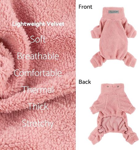 منامة Fitwarm Dog ذات الياقة المدورة مع علامة عاكسة، بذلة مخملية خفيفة الوزن 4 أرجل للحيوانات الأليفة، ملابس شتوية للكلاب الصغيرة، ملابس للقطط، وردي، مقاس XL in Kuwait