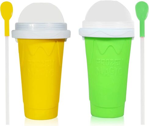 Slushy Maker Cup,Slushie Cup Frozen Magic Squeeze Slushy Cup Smoothies Milk Shake Ice Cream Maker Cup (Yellow+Green) in Saudi Arabia