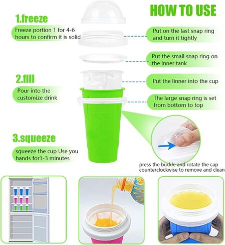 Slushy Maker Cup,Slushie Cup Frozen Magic Squeeze Slushy Cup Smoothies Milk Shake Ice Cream Maker Cup (Yellow+Green) in Saudi Arabia