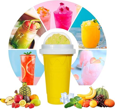 Slushy Maker Cup,Slushie Cup Frozen Magic Squeeze Slushy Cup Smoothies Milk Shake Ice Cream Maker Cup (Yellow+Green) in Saudi Arabia
