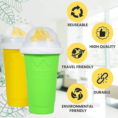 Slushy Maker Cup,Slushie Cup Frozen Magic Squeeze Slushy Cup Smoothies Milk Shake Ice Cream Maker Cup (Yellow+Green) in Saudi Arabia