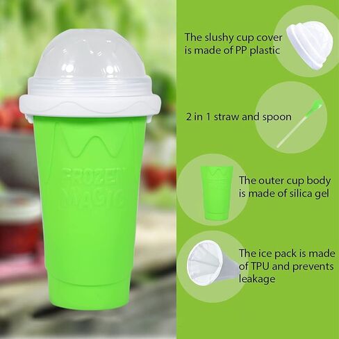 Slushy Maker Cup,Slushie Cup Frozen Magic Squeeze Slushy Cup Smoothies Milk Shake Ice Cream Maker Cup (Yellow+Green) in Saudi Arabia