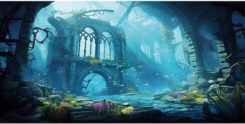 AWERT 72x24 inches Polyester Undersea Aquarium Background Ruins Aquarium Background Undersea Aquatic Plants Fish Tank Background in Saudi Arabia
