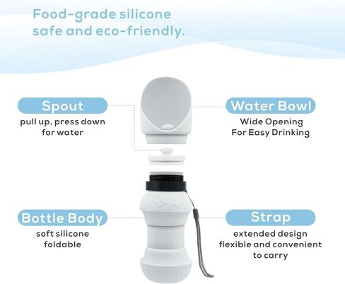 18 OZ Foldable Silicone Dog Water Bottle 500ML- Portable Outdoor Pet Hydration Solution, Leak-Proof, Easy to Carry, Perfect for Hiking, Travel, and Walking(Grey, 550ML) in Saudi Arabia