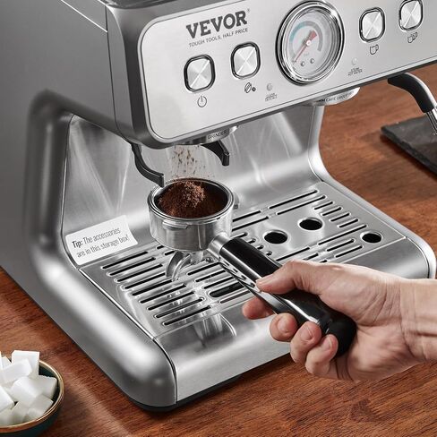 VEVOR Espresso Machine with Grinder, 15 Bar Semi-Automatic Espresso Coffee Maker with Milk Frother Steam Wand, Removable Water Tank & Pressure Gauge for Cappuccino, Latte, Machiato, PID Control System in Saudi Arabia