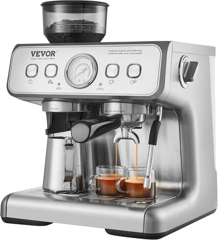 VEVOR Espresso Machine with Grinder, 15 Bar Semi-Automatic Espresso Coffee Maker with Milk Frother Steam Wand, Removable Water Tank & Pressure Gauge for Cappuccino, Latte, Machiato, PID Control System in Saudi Arabia