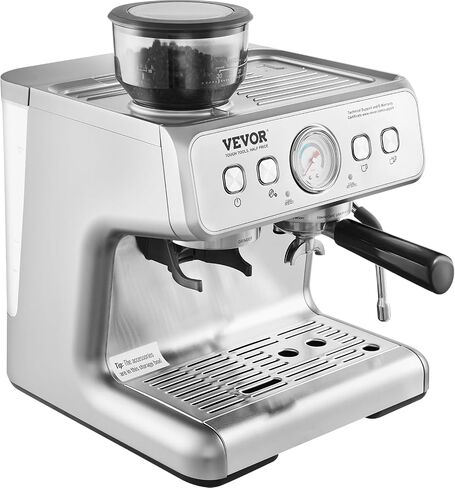VEVOR Espresso Machine with Grinder, 15 Bar Semi-Automatic Espresso Coffee Maker with Milk Frother Steam Wand, Removable Water Tank & Pressure Gauge for Cappuccino, Latte, Machiato, PID Control System in Saudi Arabia